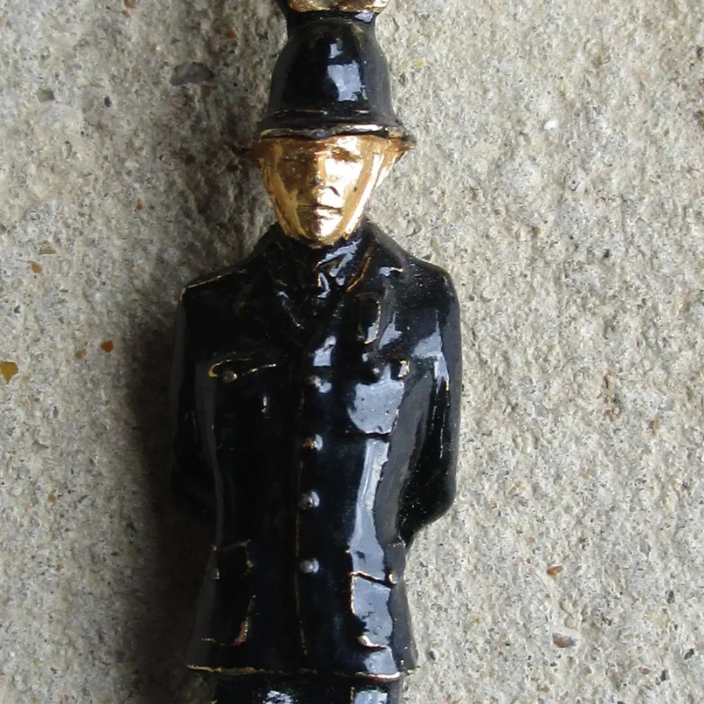 Vintage London Policeman Charm Metal Enameled Keyring